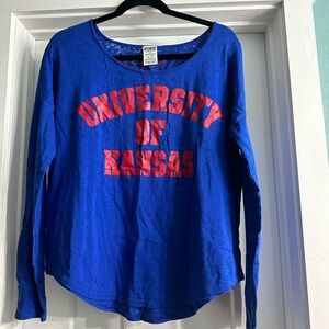 PINK Victoria's Secret Blue Graphic Tee - KU university of Kansas